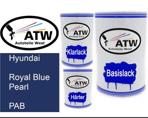 Hyundai, Royal Blue Pearl, PAB: 500ml Lackdose + 500ml Klarlack + 250ml Härter - Set, von ATW Autoteile West.